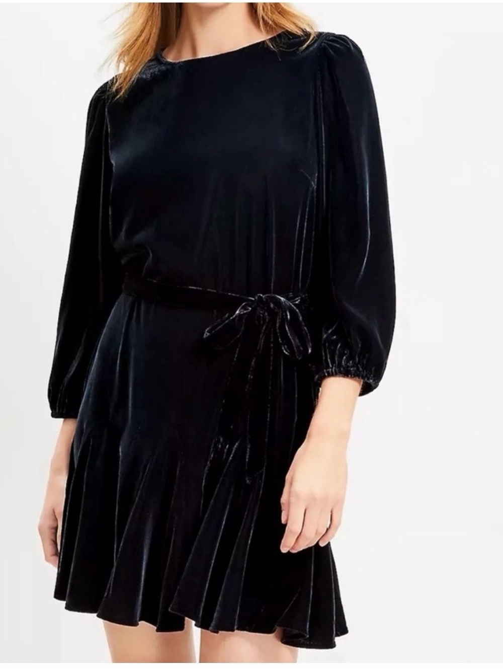 Loft Black Velvet Long-Sleeve Godet Mini Dress